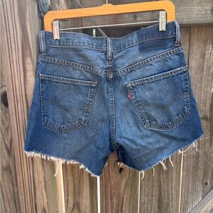 Levi's Women's Dark Blue Frayed Denim Jean Shorts